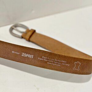 Esprit Europe Unisex Belt Tan Leather 1 1/2" Silver Metal Buckle Germany VTGE 34